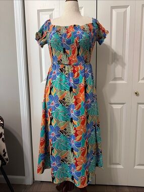 Cupshe Multicolor Tropical Midi Dress, Off or on shoulder